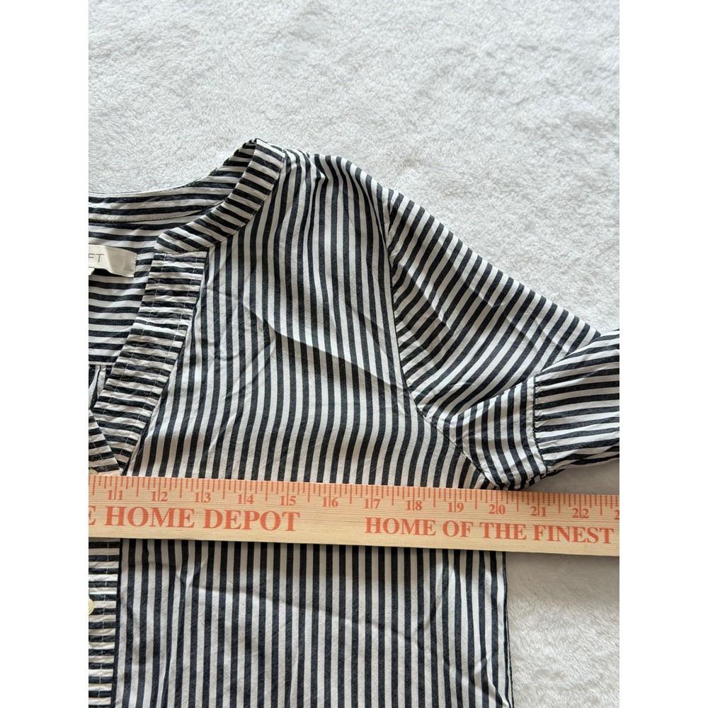 LOFT Shirt Womens Small Navy White Striped Long Sleeve V-Neck Blouse coastal EUC - Picture 5 of 5